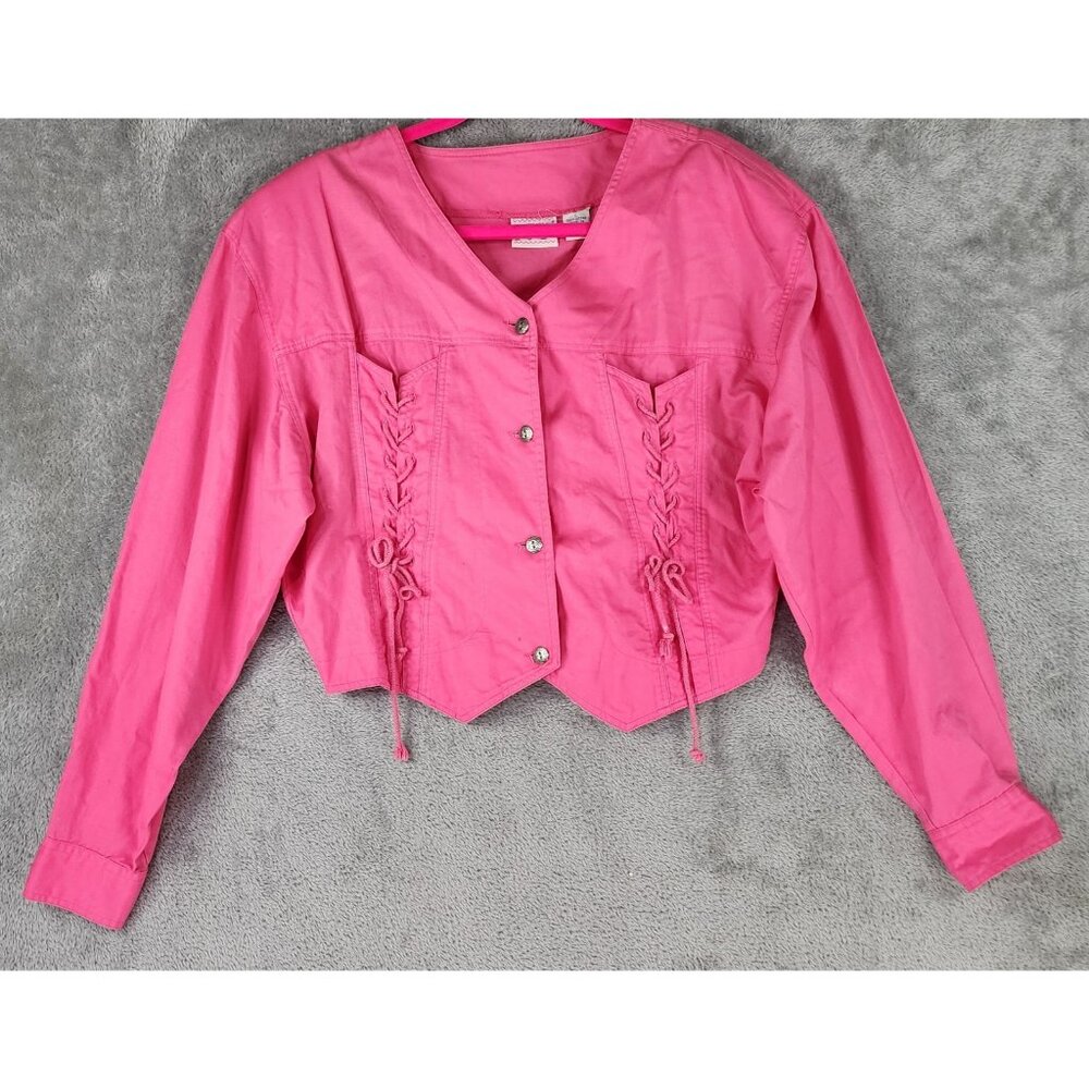 Nuovo Jacket Womens Large Pink‎ Decor Button Lace Up Southwestern 80s Vintage